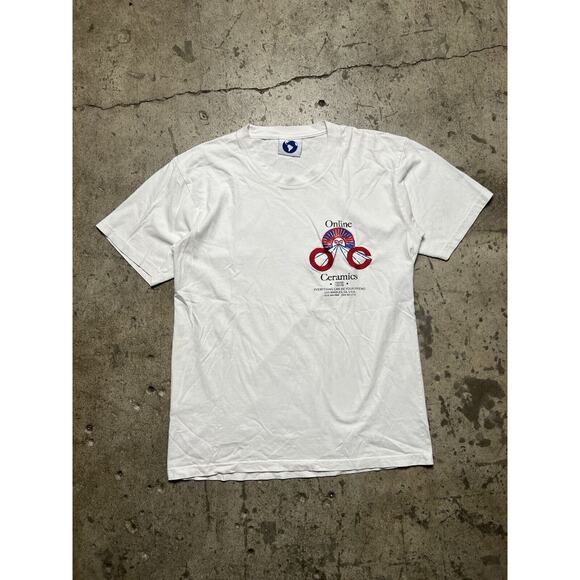 Online Ceramics Embroidered Logo T Shirt‎ White EUC M - Picture 1 of 6